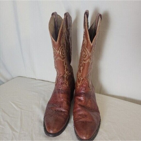 Tony Lama Size 9 4607 Brown Leather Embroidered Cowboy Boots Pointed Toe - Picture 3 of 13